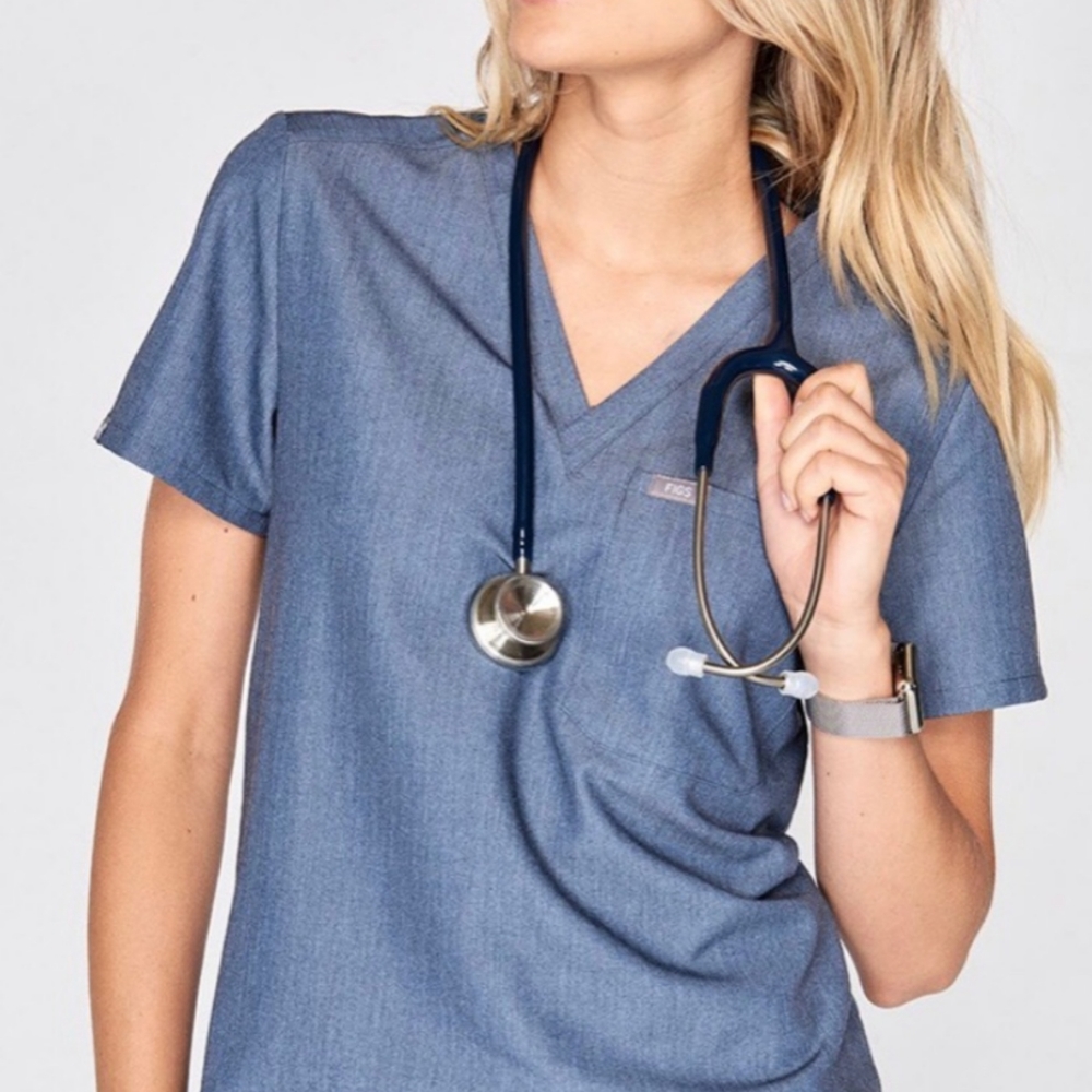 Figs Heather Denim Catarina Scrub Top